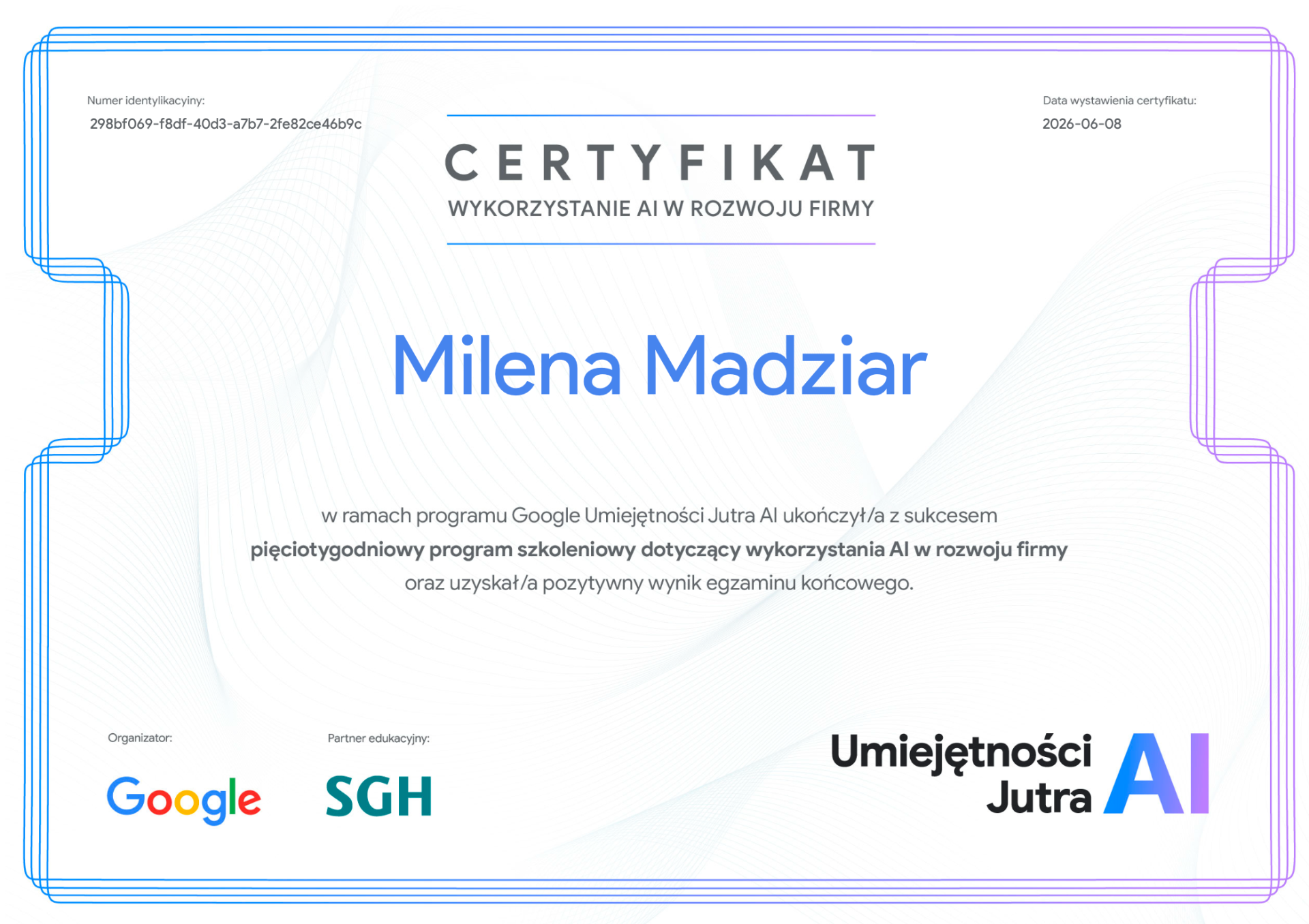 Certyfikat Google + SGH