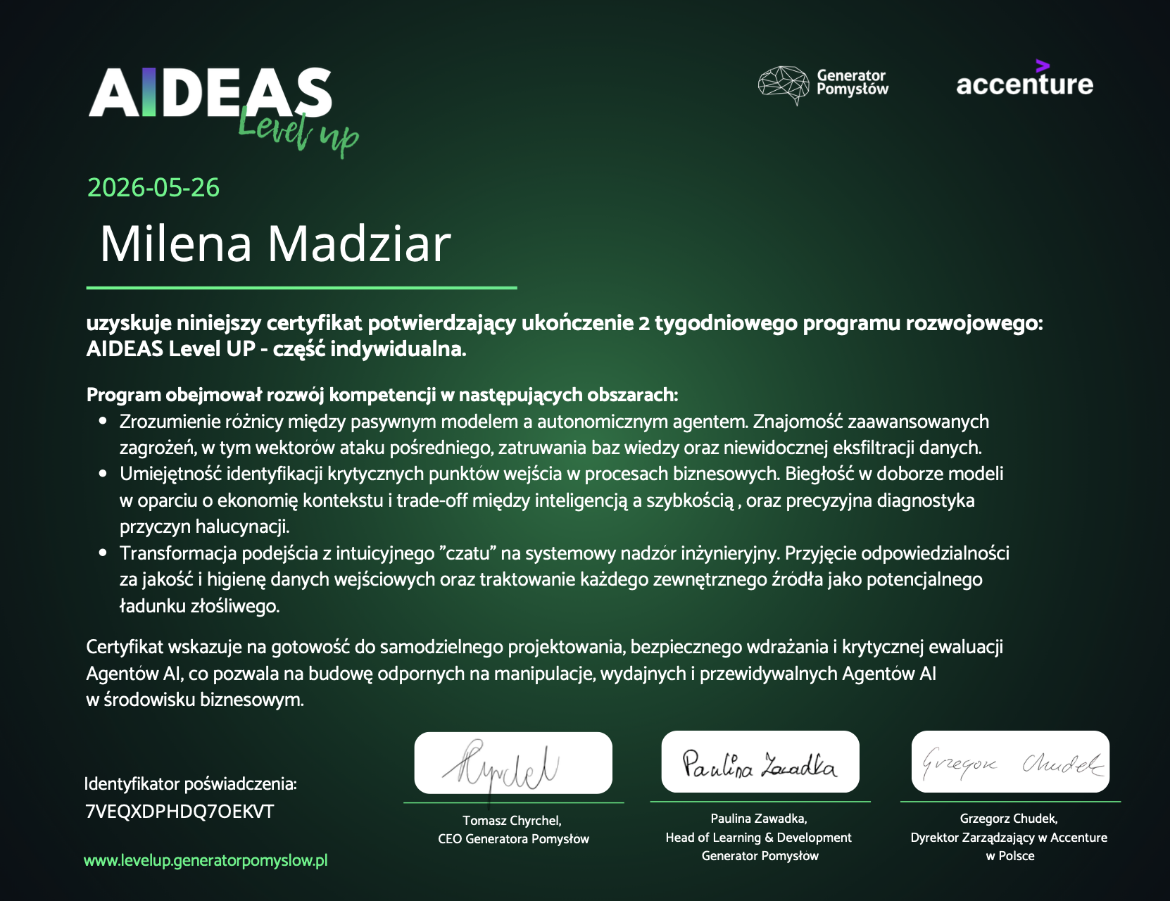 Certyfikat AIDEAS Level UP