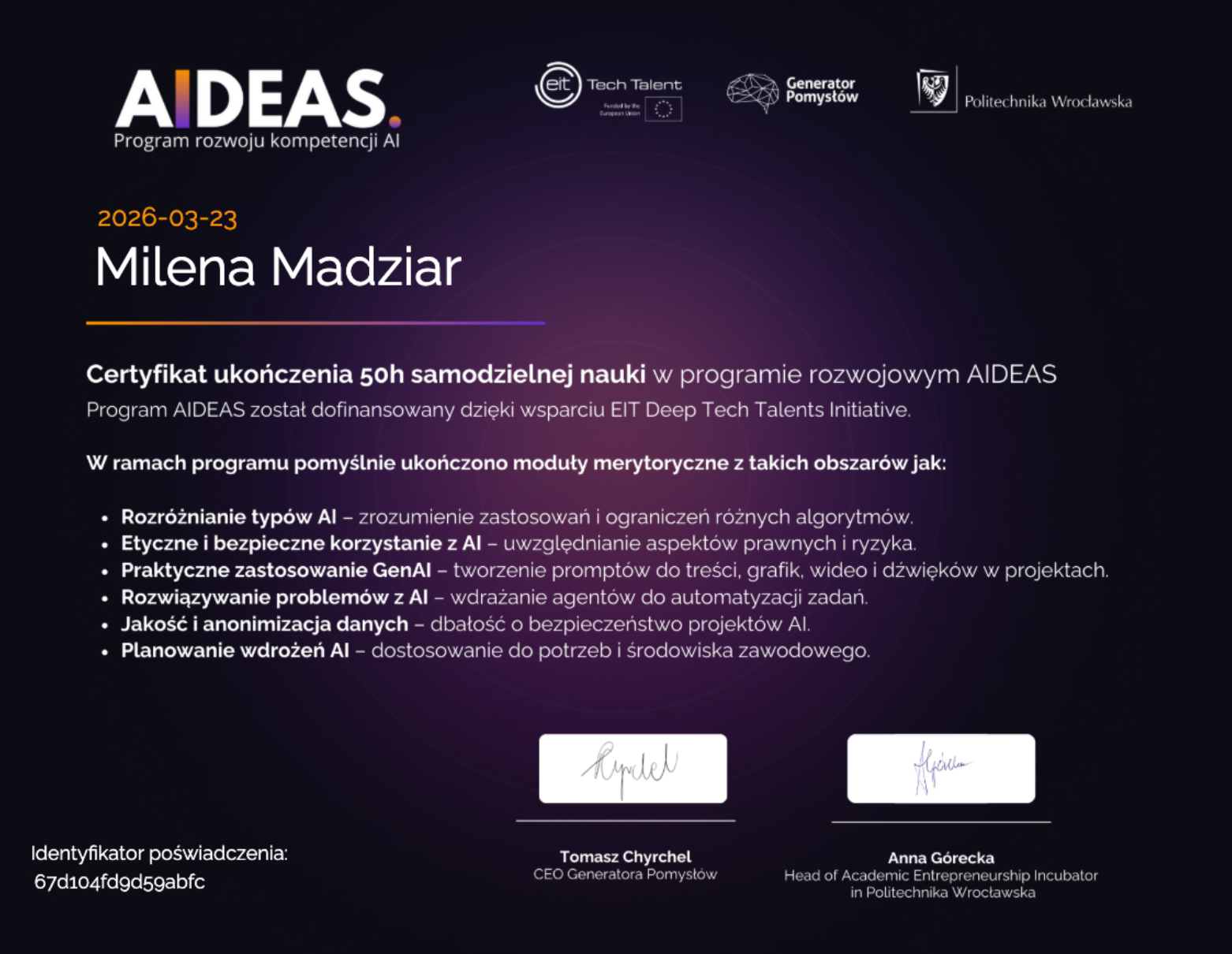 Certyfikat AIDEAS